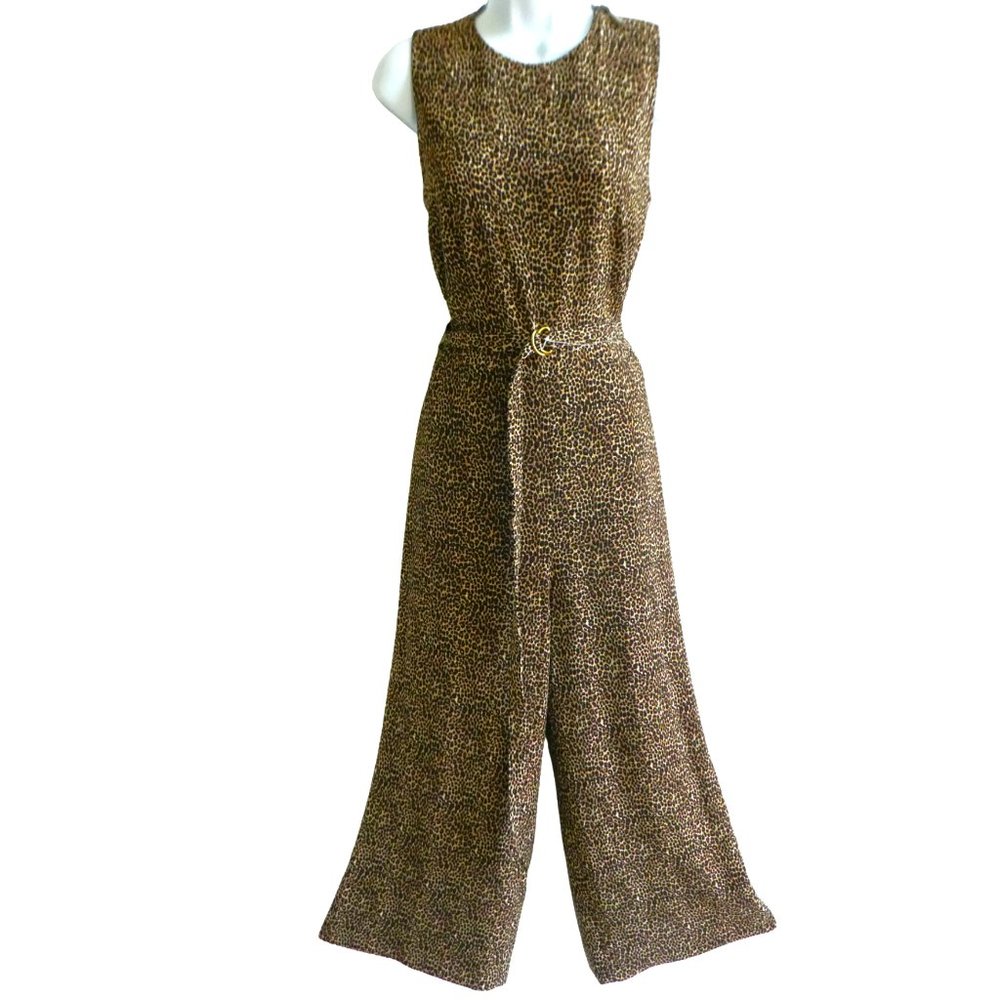 NEW Michael Kors Jumpsuit Belted Animal Cat Print Sleeveless Shoulder Zip Crop 8